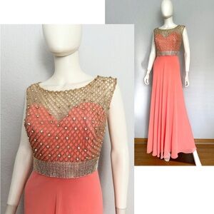NEW Chic Sleeveless Chiffon A-Line Maxi Dress with Rhinestone Embellished Bodice